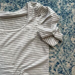 Striped Scrunch Shoulder Black and White Top